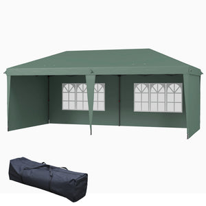 Outsunny 10' x 20' Pop Up Canopy Tent with 4 Sidewalls, Heavy Duty Tents for Parties, Outdoor Instant Gazebo with Carrying Bag for Garden, Patio, Green