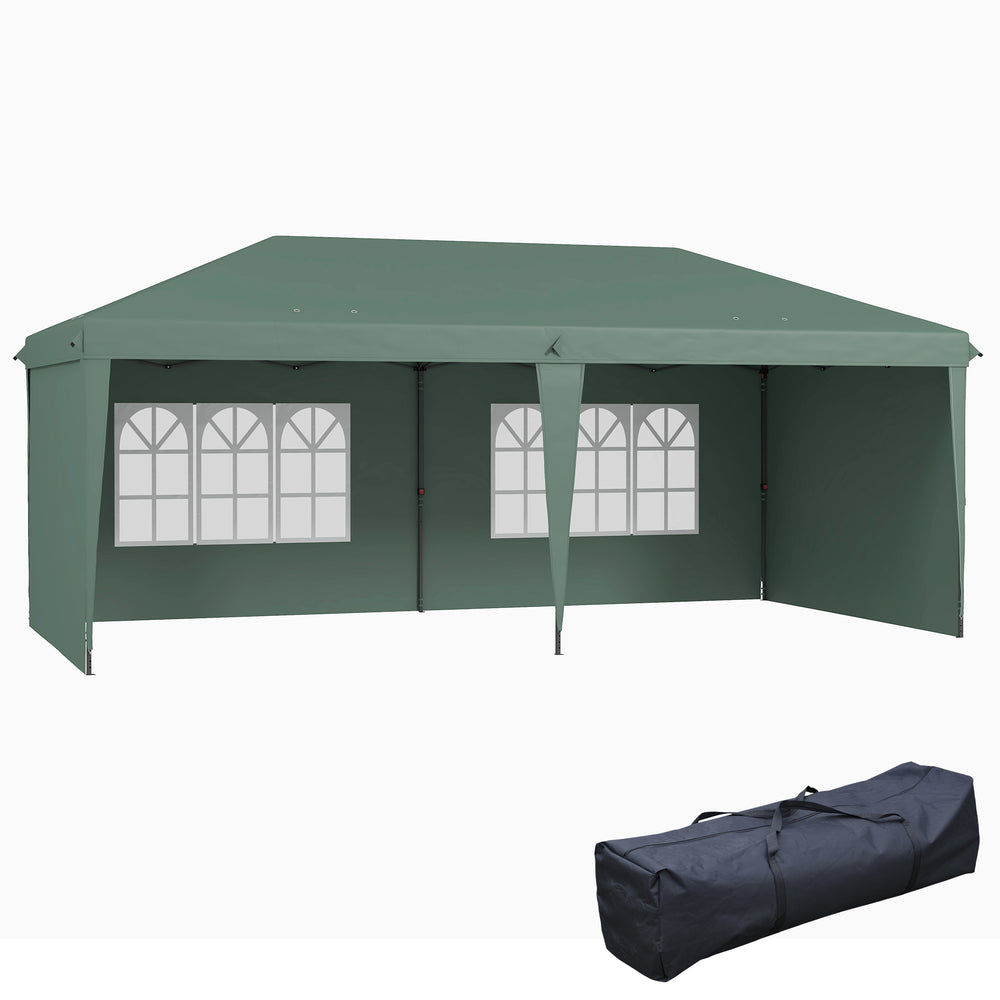 Outsunny 10' x 20' Pop Up Canopy Tent with 4 Sidewalls, Heavy Duty Tents for Parties, Outdoor Instant Gazebo with Carrying Bag for Garden, Patio, Green