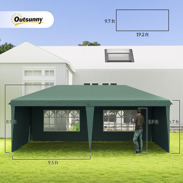 Outsunny 10' x 20' Pop Up Canopy Tent with 4 Sidewalls, Heavy Duty Tents for Parties, Outdoor Instant Gazebo with Carrying Bag for Garden, Patio, Green