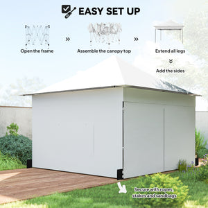 12 x 12 ft Pop Up Canopy Tent with Peak Top, UPF 50+ 420D Fabric, Outdoor Instant Portable Canopy Shelter with Sidewalls, Side Pockets, Wheeled Carry Bag, Sandbags, Silver