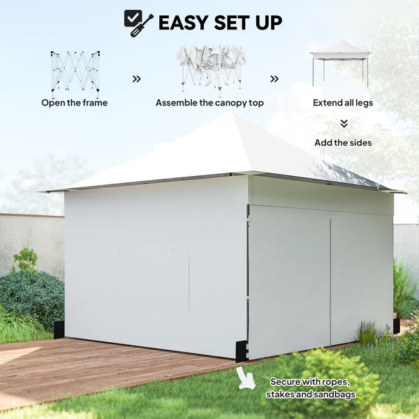 12 x 12 ft Pop Up Canopy Tent with Peak Top, UPF 50+ 420D Fabric, Outdoor Instant Portable Canopy Shelter with Sidewalls, Side Pockets, Wheeled Carry Bag, Sandbags, Silver