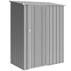 5ft x 3ft Garden Storage Shed, Outdoor Metal Shed with Sloped Roof, Lockable Door for Tools, Equipment, Aluminium Grey