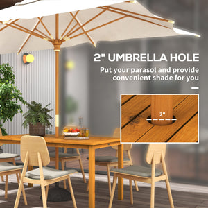 Outsunny Rectangle Patio Table for 6, Outdoor Dining Table with Umbrella Hole, Acacia Wood Table for Garden, Backyard, Deck, Natural Wood