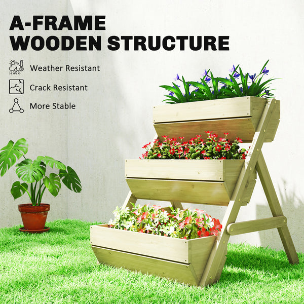 3 Tier Raised Garden Bed, 26" x 30" x 30" Vertical Wooden Elevated Planter Box Kit for Flowers, Vegetables, Herbs, Light Green