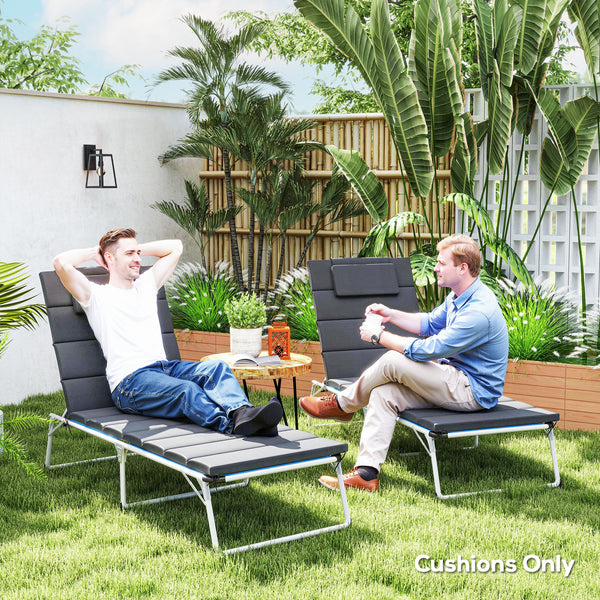 Outsunny Outdoor Lounge Chair Cushion Set of 2, UPF50+ 230gsm Olefin and 25D High-Density Foam, Foldable Patio Chaise Lounge Cushion Set, Fade Resistant for Lawn Pool, 80" x 26", Dark Gray