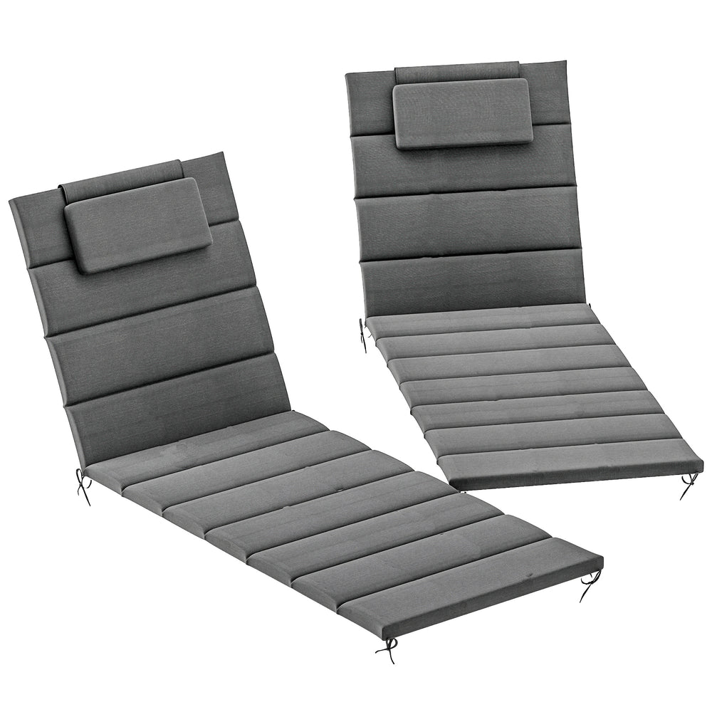 Outsunny Outdoor Lounge Chair Cushion Set of 2, UPF50+ 230gsm Olefin and 25D High-Density Foam, Foldable Patio Chaise Lounge Cushion Set, Fade Resistant for Lawn Pool, 80" x 26", Dark Gray