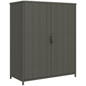Wicker Outdoor Storage Cabinet with Shelves, 4-Shelf Pool Storage Organizer with Two Doors, Poly Rattan Outdoor Towel Rack for Pool, Garden, Backyard, Dark Grey
