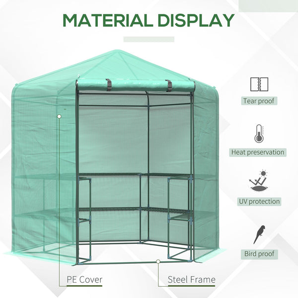 Outsunny Walk-in Greenhouse Outdoor 3 Tier 10 Shelf Warm House Garden Hexagonal Hot House with Roll-Up Zipper Door & Steel Frame