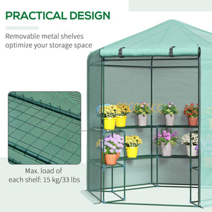 Outsunny Walk-in Greenhouse Outdoor 3 Tier 10 Shelf Warm House Garden Hexagonal Hot House with Roll-Up Zipper Door & Steel Frame