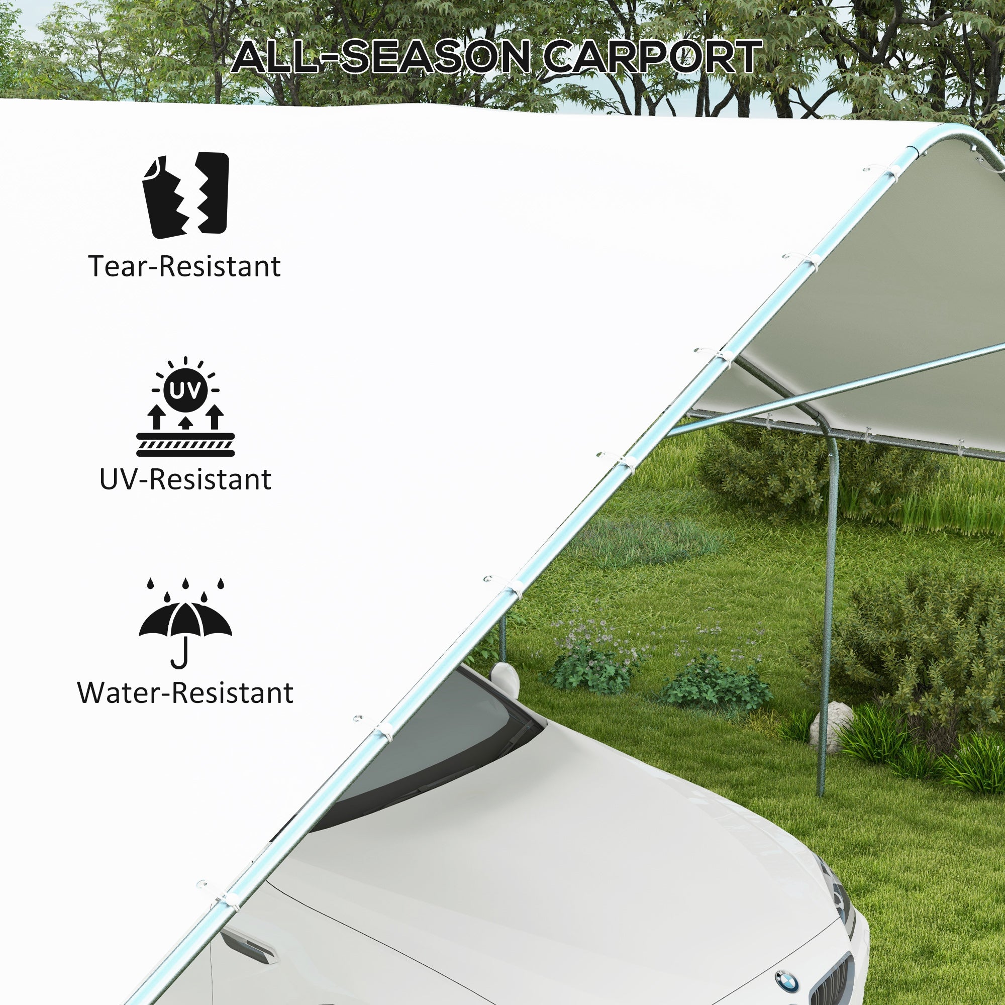parking tent Outsunny 20' x 20' Portable Carport Garage, Canopy Tent Anti-UV Cover for Vehicles Catering Wedding Brown