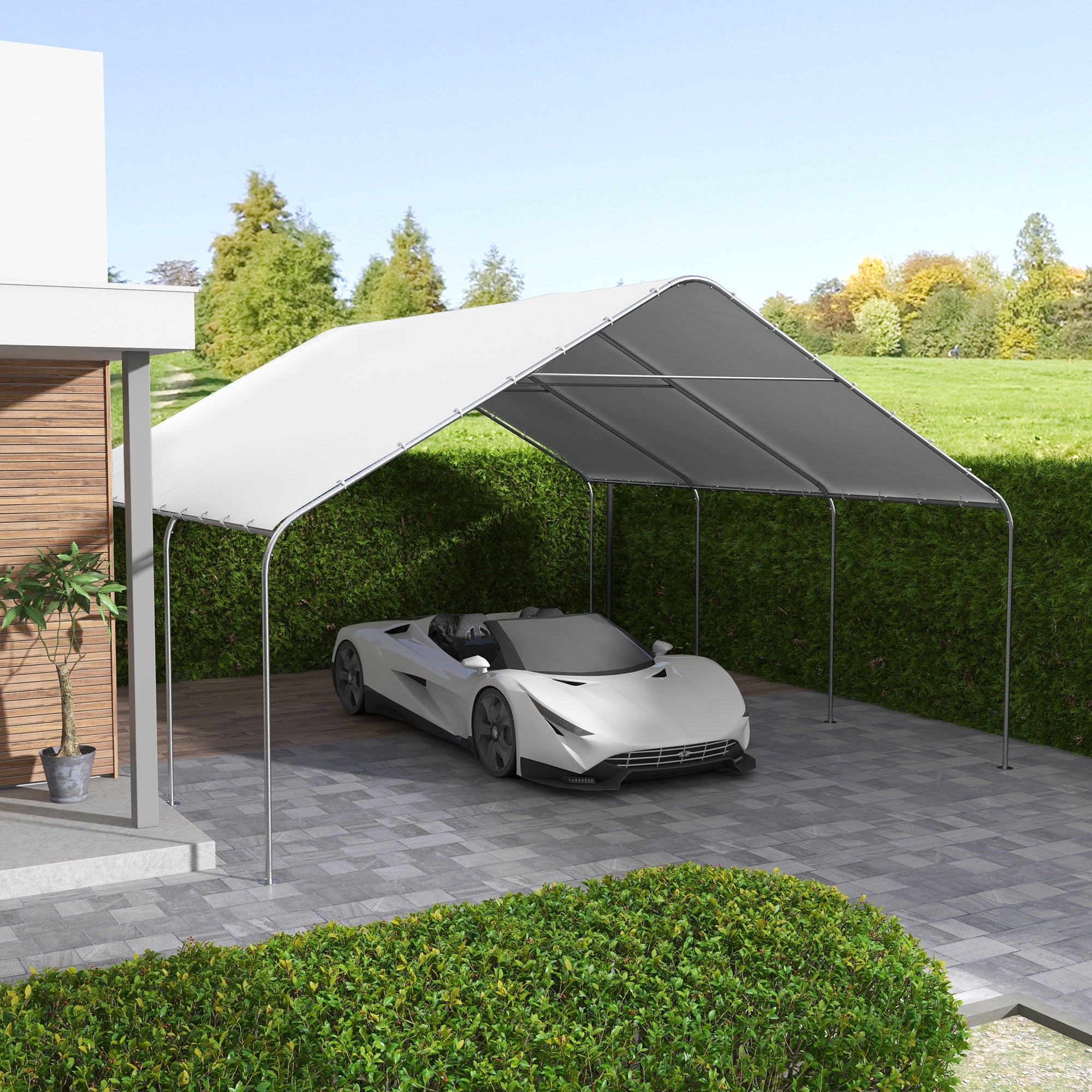 portable car cover tent Outsunny 20' x 20' Portable Carport Garage, Canopy Tent Anti-UV Cover for Vehicles Catering Wedding Brown