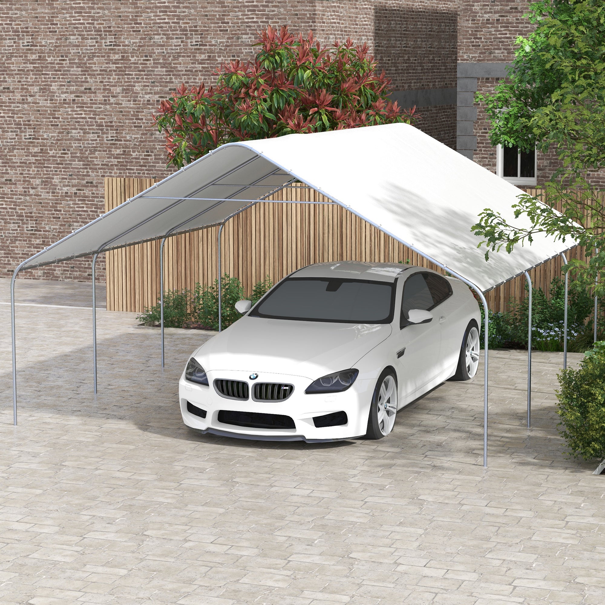 car shelter tent Outsunny 20' x 20' Portable Carport Garage, Canopy Tent Anti-UV Cover for Vehicles Catering Wedding Brown