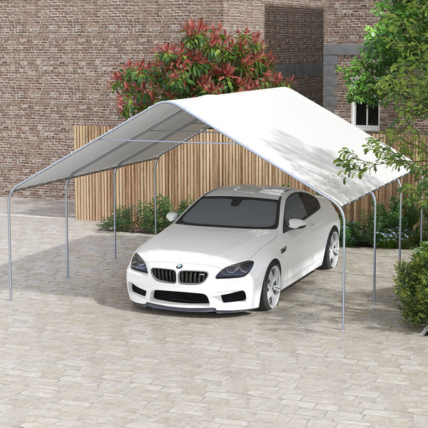 Outsunny Carport, 19' x 19.5' Heavy Duty Party Tent, Portable Garage, Outdoor Canopy Tent with Galvanized Steel Frame for Car, Truck, Boat, Motorcycle, Bike, 8 Legs, White