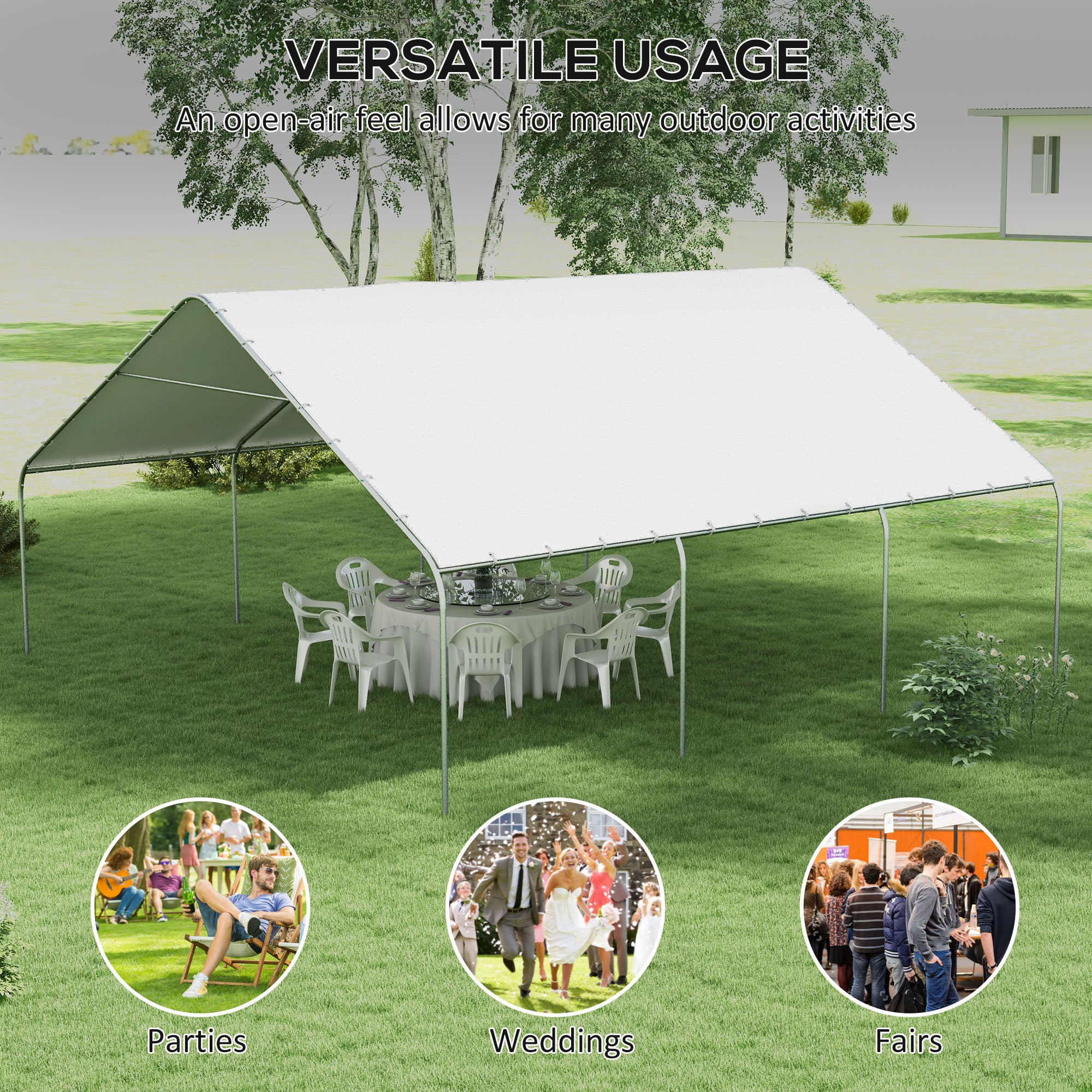 Outsunny 20' x 20' Portable Carport Garage, Canopy Tent Anti-UV Cover for Vehicles Catering Wedding Brown