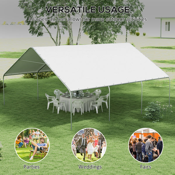 Outsunny Carport, 19' x 19.5' Heavy Duty Party Tent, Portable Garage, Outdoor Canopy Tent with Galvanized Steel Frame for Car, Truck, Boat, Motorcycle, Bike, 8 Legs, White