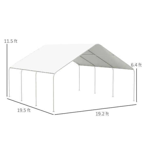 Outsunny Carport, 19' x 19.5' Heavy Duty Party Tent, Portable Garage, Outdoor Canopy Tent with Galvanized Steel Frame for Car, Truck, Boat, Motorcycle, Bike, 8 Legs, White