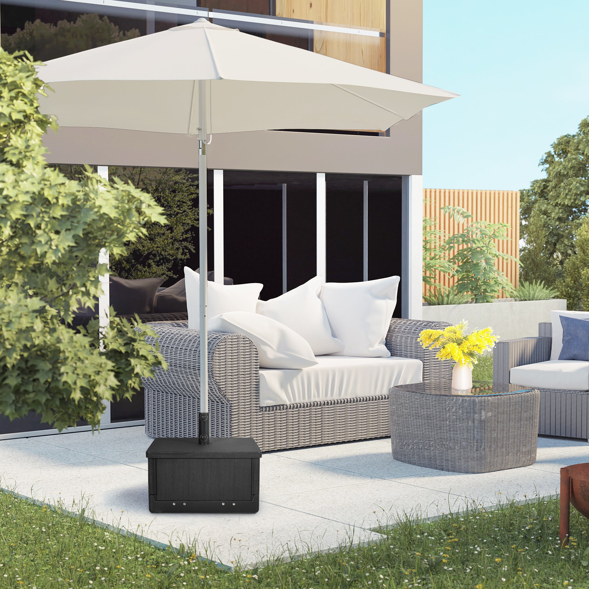 Outsunny 3-in-1 Patio Umbrella Base & Table: Mobile, 175lbs Capacity