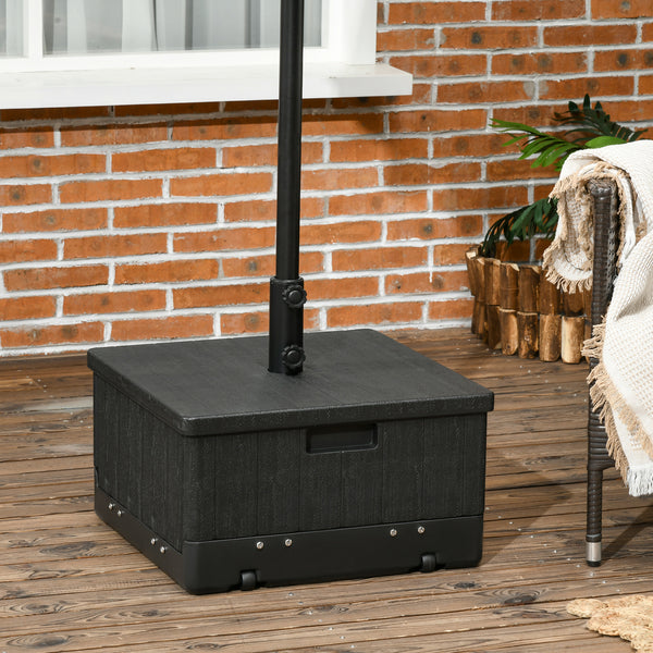 Outsunny 3-in-1 Outdoor Umbrella Base, Coffee End Table, Flower Box Planter, 175lbs Capacity Patio Umbrella Stand Table with Wheels and Handles, Black