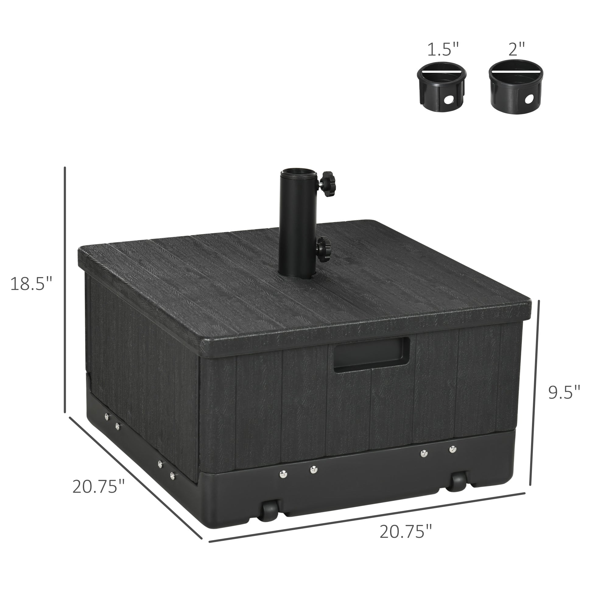 3 patio umbrella pole Outsunny 3-in-1 Outdoor Umbrella Base, Coffee End Table, Planter Box with Drainage, Patio Umbrella Stand Table with Wheels and Handles, Black