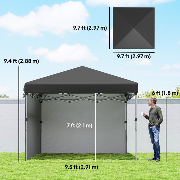 10' x 10' Pop Up Canopy Tent with Removable Sidewalls, Instant Shelter with Portable Roller Bag, 4 Sand Bags, Adjustable Height for Outdoor, Garden, Patio, Black