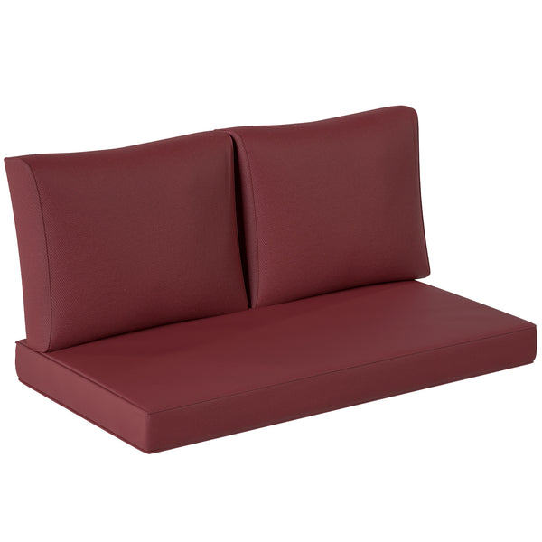 2 Seater Outdoor Seat Cushions with Backrest, Loveseat Double Sofa Outdoor Furniture Cushions, Fade-Resistant Replacement Patio Cushions for Indoor and Outdoor, Wine Red