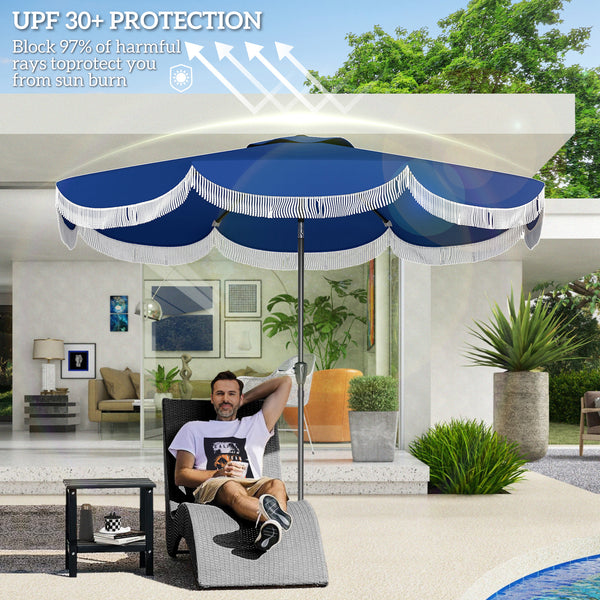 Outsunny 9FT Patio Umbrella, UPF 30+ Outdoor Market Umbrella with Crank, 8 Ribs, Push Button Tilt, Vented Patio Table Umbrella for Deck Backyard Lawn, Navy Blue