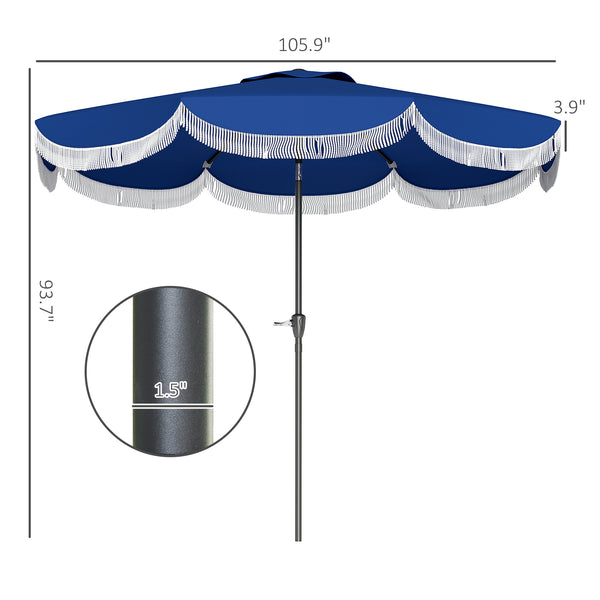 Outsunny 9FT Patio Umbrella, UPF 30+ Outdoor Market Umbrella with Crank, 8 Ribs, Push Button Tilt, Vented Patio Table Umbrella for Deck Backyard Lawn, Navy Blue