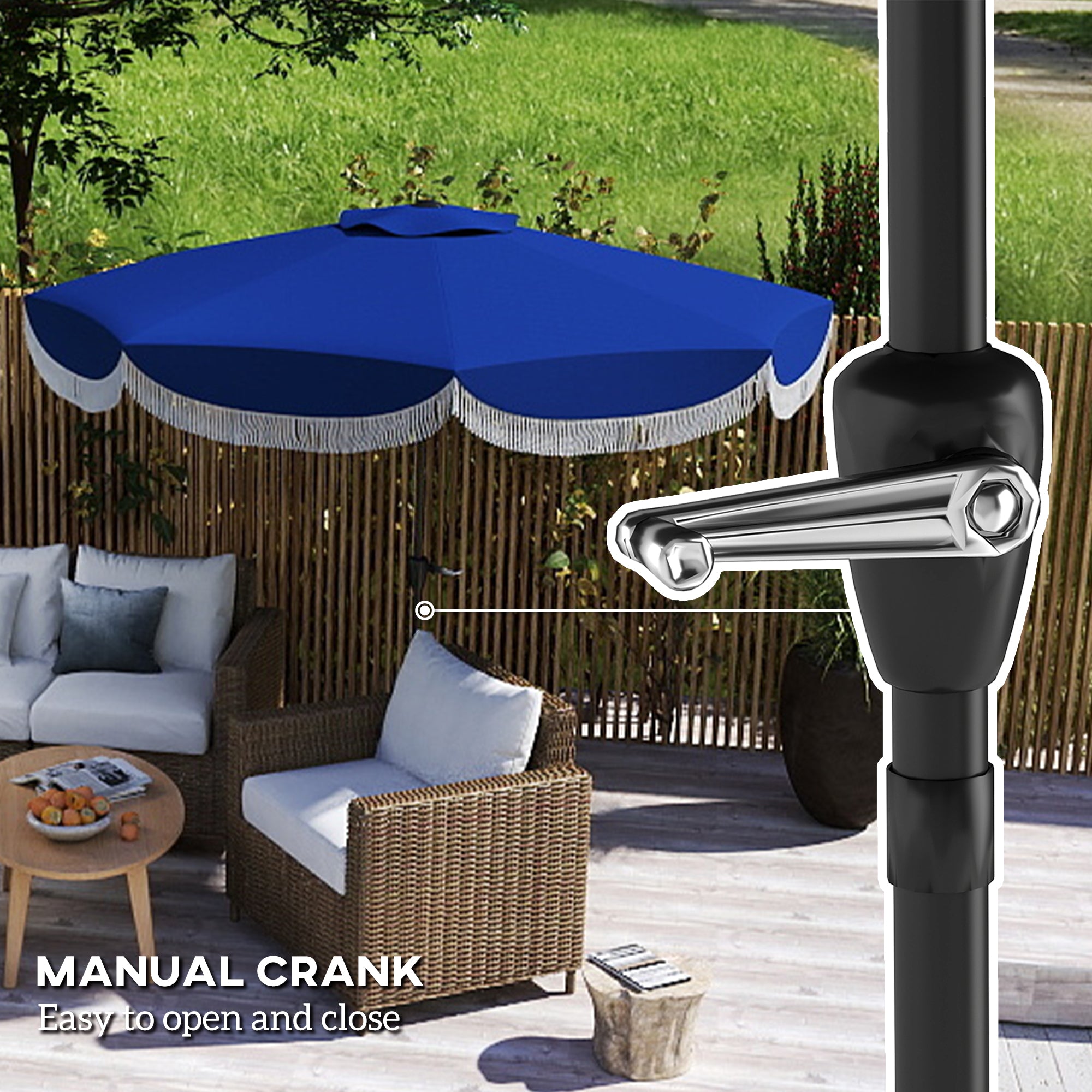 blue patio umbrella canada Outsunny 9FT Patio Umbrella, UPF 30+ Outdoor Market Umbrella with Crank, 8 Ribs, Push Button Tilt, Vented Patio Table Umbrella for Deck Backyard Lawn,