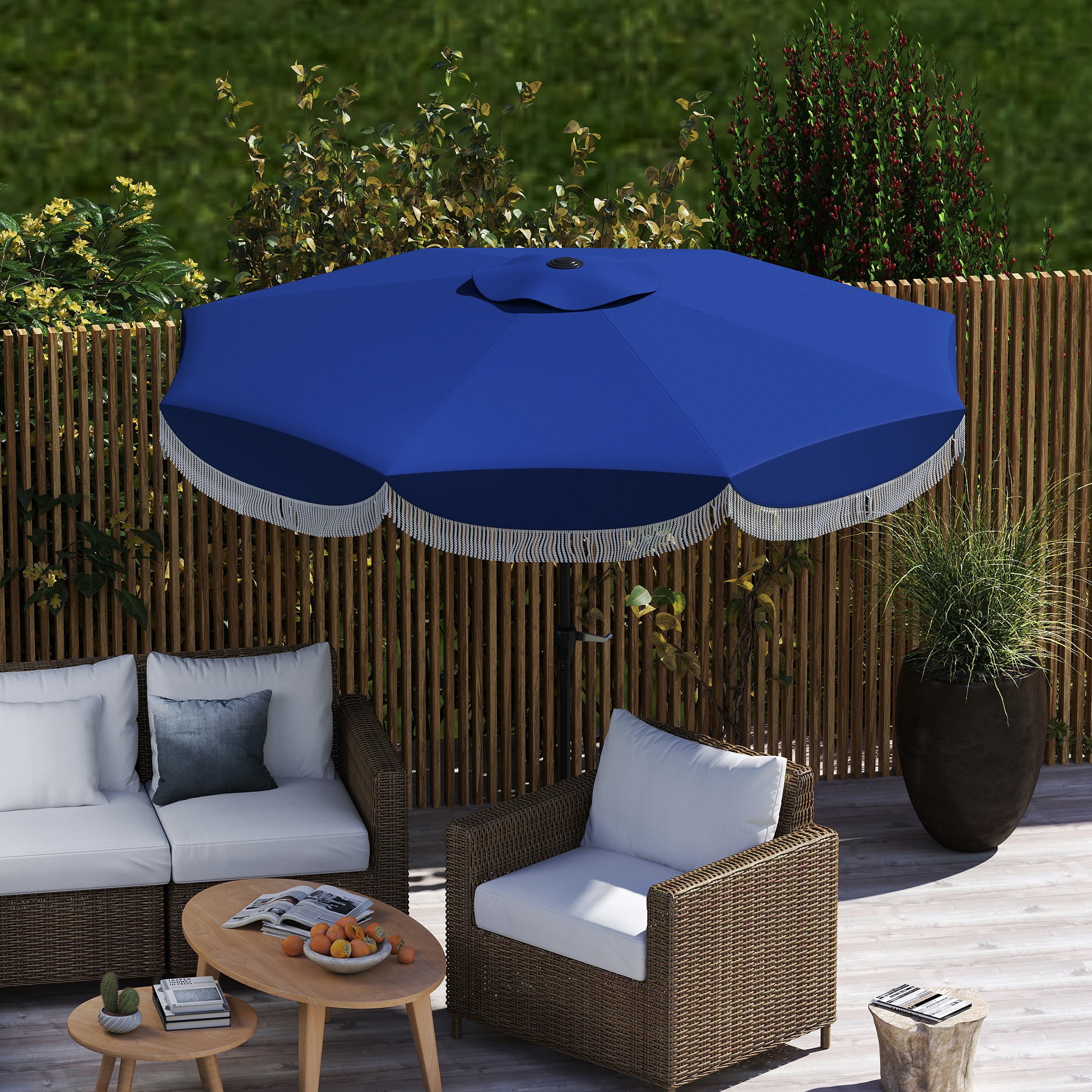 cobalt blue patio umbrellas Outsunny 9FT Patio Umbrella, UPF 30+ Outdoor Market Umbrella with Crank, 8 Ribs, Push Button Tilt, Vented Patio Table Umbrella for Deck Backyard Lawn,