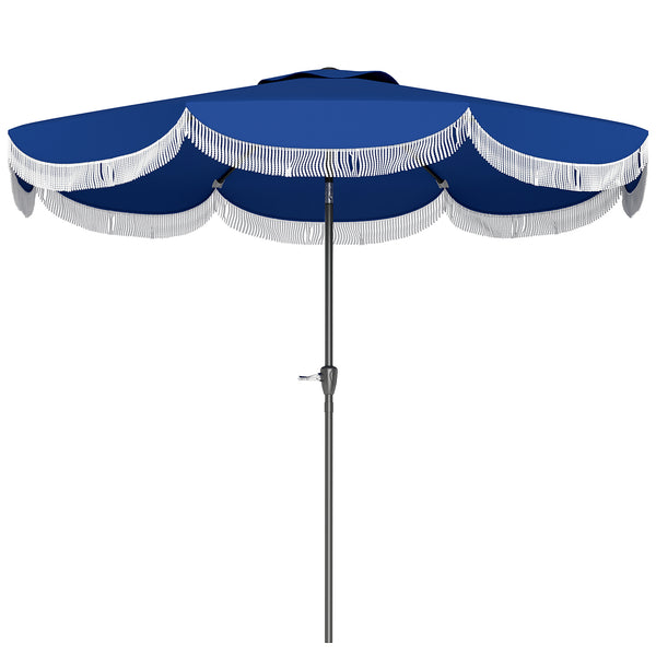 Outsunny 9FT Patio Umbrella, UPF 30+ Outdoor Market Umbrella with Crank, 8 Ribs, Push Button Tilt, Vented Patio Table Umbrella for Deck Backyard Lawn, Navy Blue