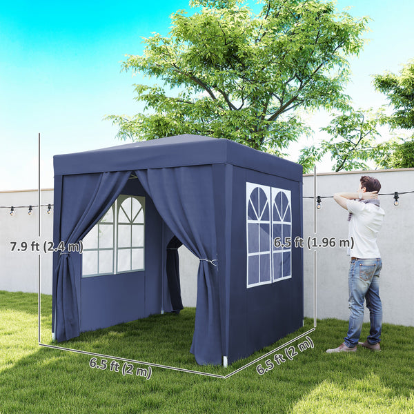 6.6'x6.6' Pop Up Canopy Tent with Sidewalls, Instant Sun Shelter Camping Gazebo with Carry Bag, for Outdoor, Garden, Patio, Blue