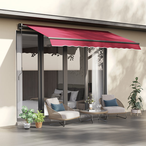 Outsunny 10' x 8' Retractable Awning, Patio Awnings, Sunshade Shelter w/ Manual Crank Handle, UV & Water-Resistant Fabric and Aluminum Frame for Deck, Balcony, Yard, Wine Red