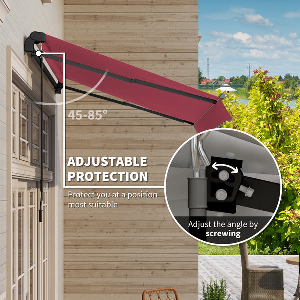 Outsunny 10' x 8' Retractable Awning, Patio Awnings, Sunshade Shelter w/ Manual Crank Handle, UV & Water-Resistant Fabric and Aluminum Frame for Deck, Balcony, Yard, Wine Red