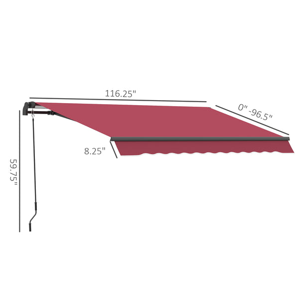 Outsunny 10' x 8' Retractable Awning, Patio Awnings, Sunshade Shelter w/ Manual Crank Handle, UV & Water-Resistant Fabric and Aluminum Frame for Deck, Balcony, Yard, Wine Red