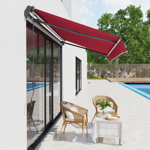 Outsunny 10' x 8' Retractable Awning, Patio Awnings, Sunshade Shelter w/ Manual Crank Handle, UV & Water-Resistant Fabric and Aluminum Frame for Deck, Balcony, Yard, Wine Red