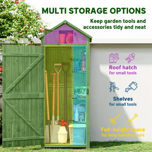 Wooden Outdoor Storage Cabinet with Shelves Tilt Roof & Lockable Double Doors Dark Green