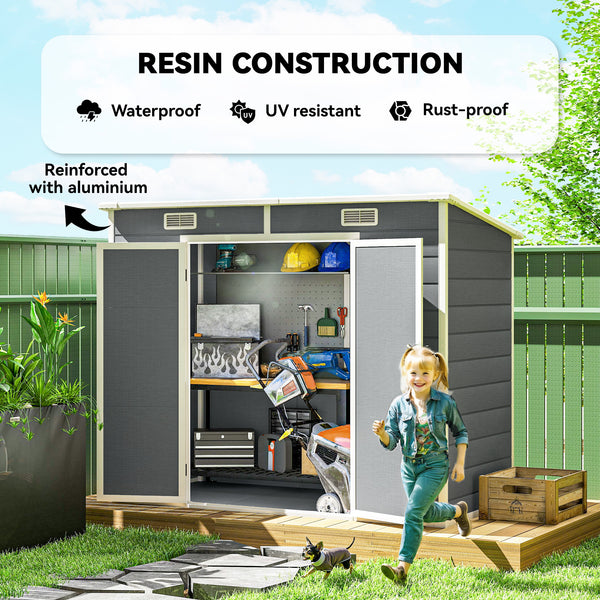 EverBase 8' x 4' Outdoor Storage Shed with Window, Lockable Doors and Vents, Gray