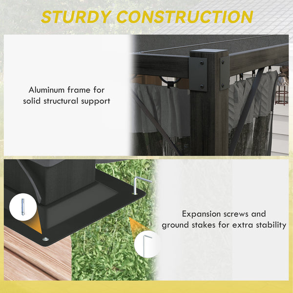 3 x 4m Pergola with Retractable Roof Canopy & Netting Sidewalls for Patio, Deck, Dark Grey