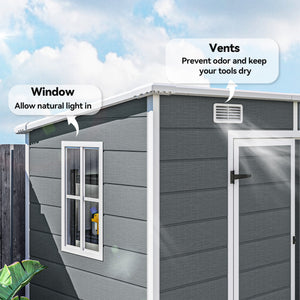 EverBase 8' x 4' Outdoor Storage Shed with Window, Lockable Doors and Vents, Gray