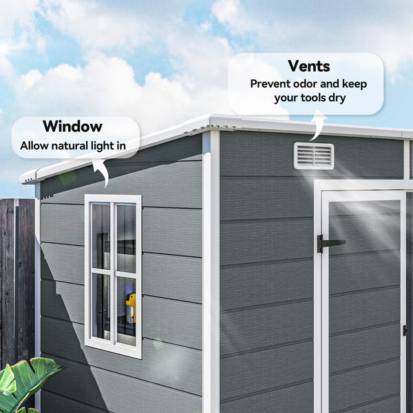 EverBase 8' x 4' Outdoor Storage Shed with Window, Lockable Doors and Vents, Gray