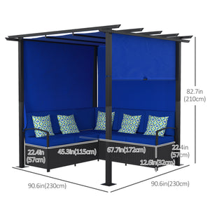 Wicker Patio Furniture, Outdoor PE Rattan Sofa Set with Retractable Canopy Pergola, Shade Shelter for Deck, Pool, Garden, Terrace, Blue