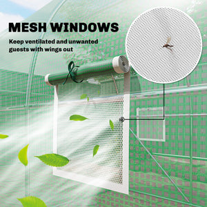 7' x 10' Walk-in Polytunnel Greenhouse with Hinged Door and 6 Roll Up Mesh Windows, Garden Tunnel Warm House Tent with UV-resistant PE Cover, Galvanised Steel Frame, Green