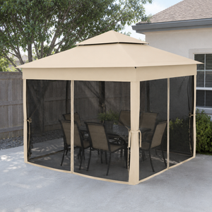 11'x11' Pop-Up Gazebo Shelter with Zipper Netting & Carry Bag, Beige
