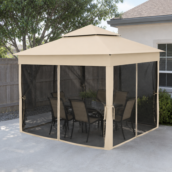 11'x11' Pop-Up Gazebo Shelter with Zipper Netting & Carry Bag, Beige