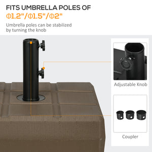 Outsunny 88 lbs. Fillable Umbrella Base with Steel Umbrella Holder for 1.25", 1.5" or 2" Umbrella Poles, Square & Reversible Heavy Duty Market Umbrella Stand, Brown