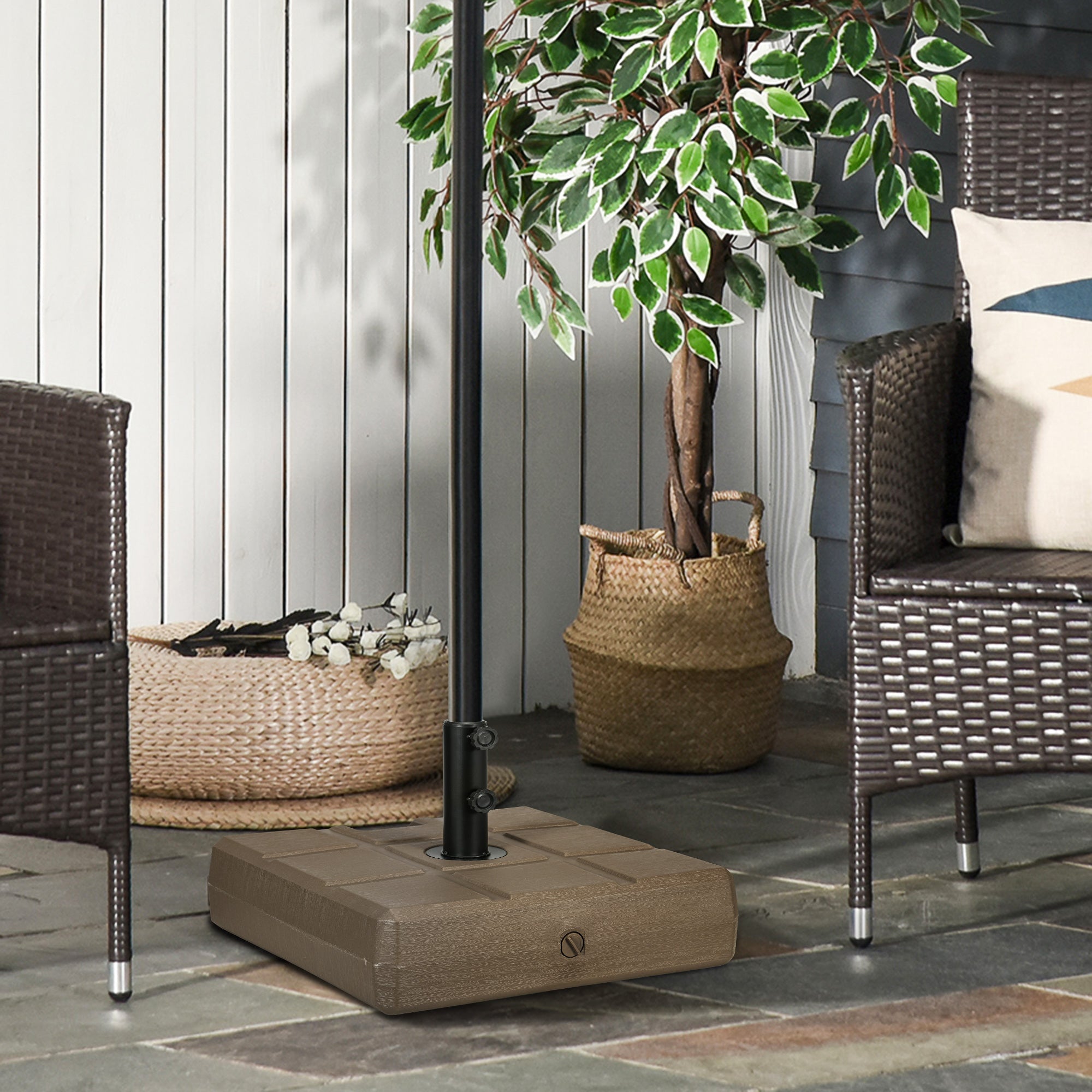 fillable patio umbrella stand Outsunny Durable Umbrella Stand for 1.2", 1.5", 2'' Poles Fillable Umbrella Base in Brown for Stable Support