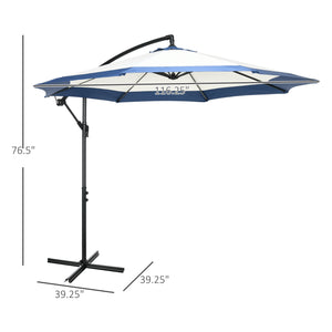 Outsunny 10FT Cantilever Umbrella, Offset Patio Umbrella with Crank and Cross Base for Deck, Backyard, Pool and Garden, Hanging Umbrellas, Navy Blue