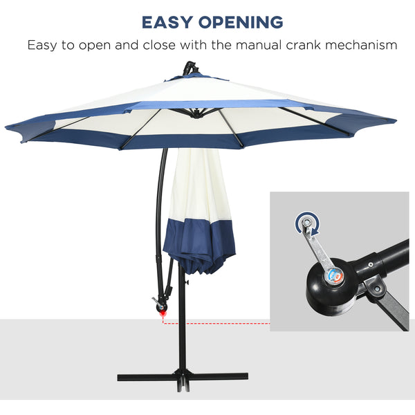 Outsunny 10FT Cantilever Umbrella, Offset Patio Umbrella with Crank and Cross Base for Deck, Backyard, Pool and Garden, Hanging Umbrellas, Navy Blue