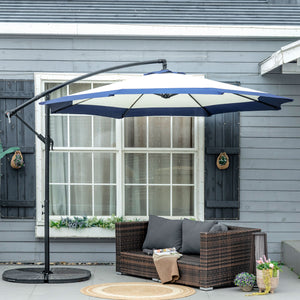 Outsunny 10FT Cantilever Umbrella, Offset Patio Umbrella with Crank and Cross Base for Deck, Backyard, Pool and Garden, Hanging Umbrellas, Navy Blue