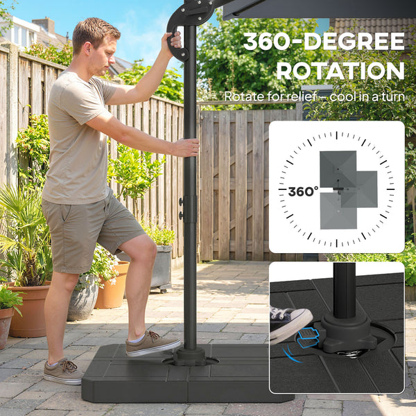 8' x 8' Offset Cantilever Patio Umbrella with Base Weights, UPF50+ Square Outdoor Cantilever Parasol with 360° Rotation, 5 Level Adjustable Tilt, Aluminum Pole, Dark Grey